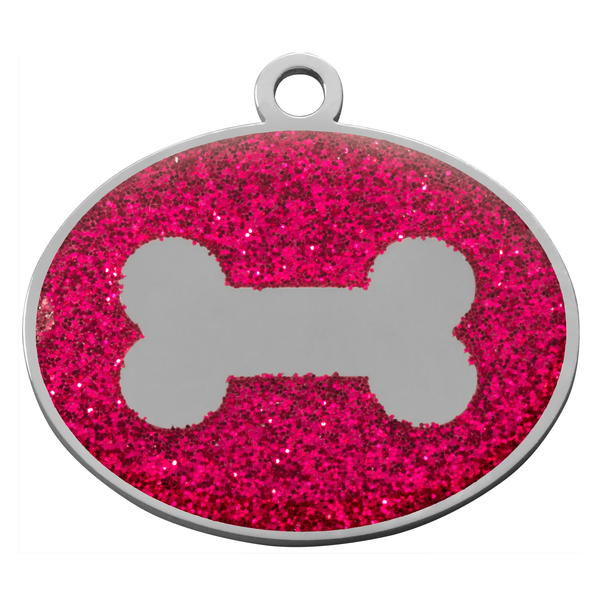 Dark Pink Glitter Oval Bone Pet Tag