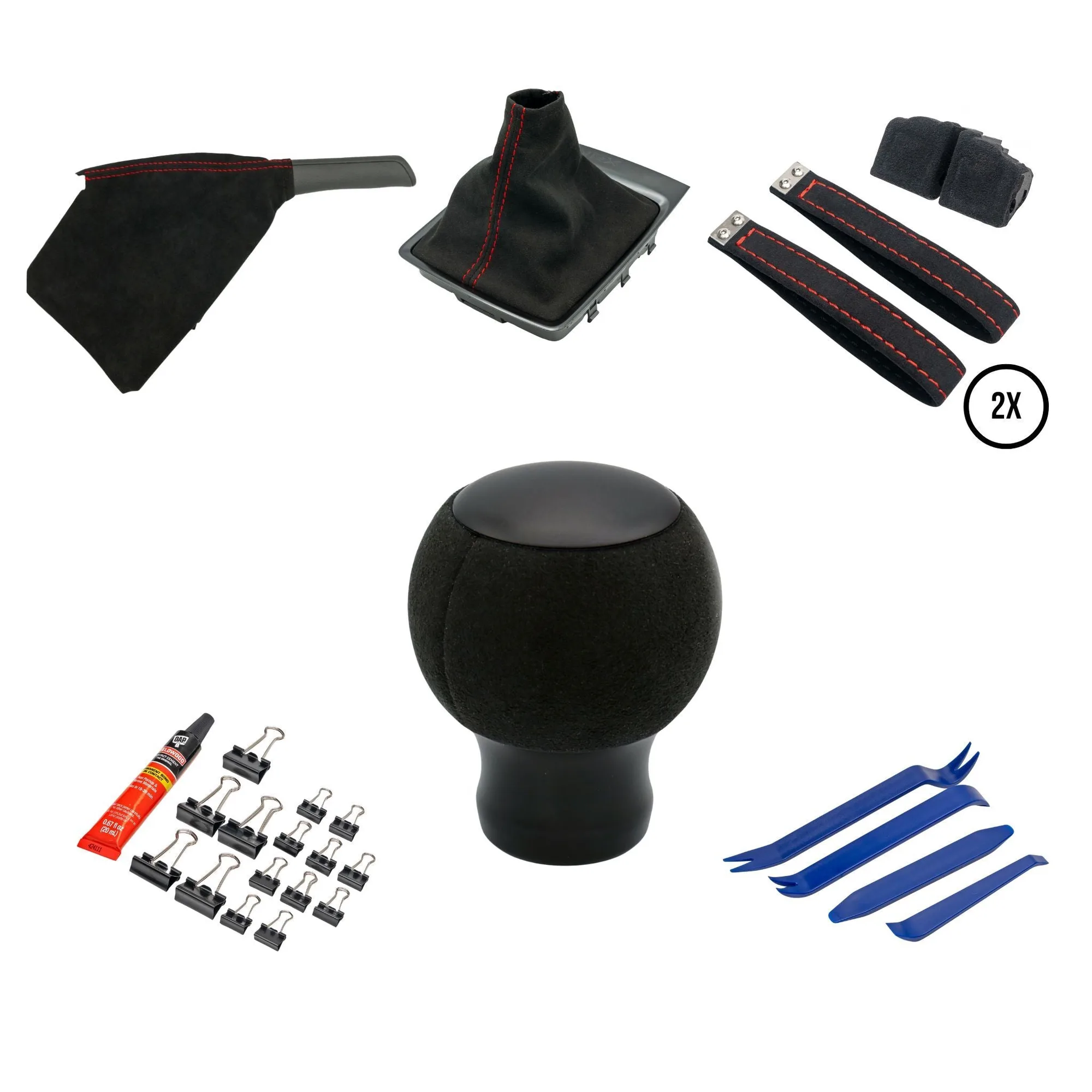Kit Alcantara Billetworkz (Ultimate): Pomello cambio, Cuffia cambio, Cuffia freno a mano e Cinghie per maniglie porta (2 set) – Subaru STI 2015-2021