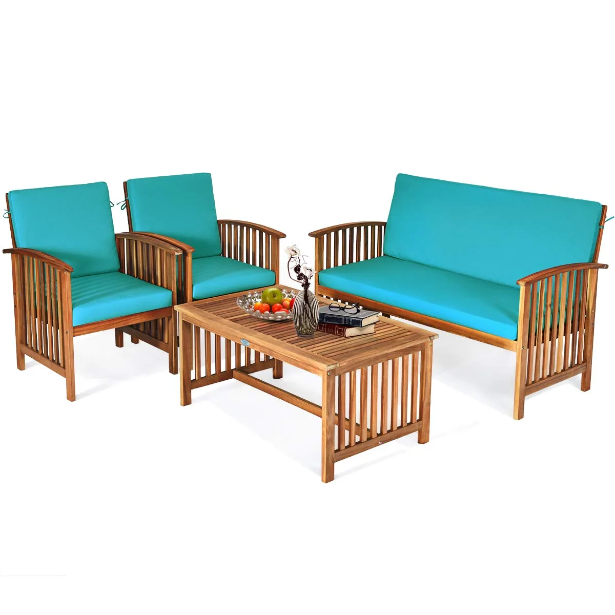 Tangkula Outdoo Wood Sofa Set, Padded Patio Seating Chat Set