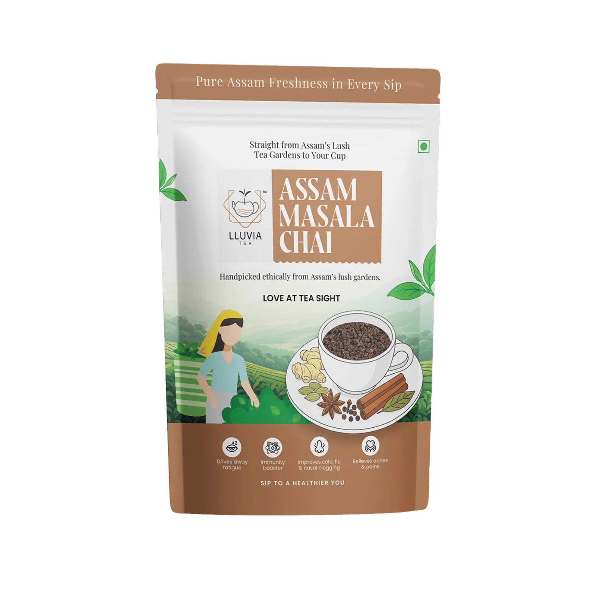 Assam Masala Chai Zipper - Verlicht verkoudheid en griep | Verhoogt mentale alertheid | Ondersteunt de spijsvertering (150g)