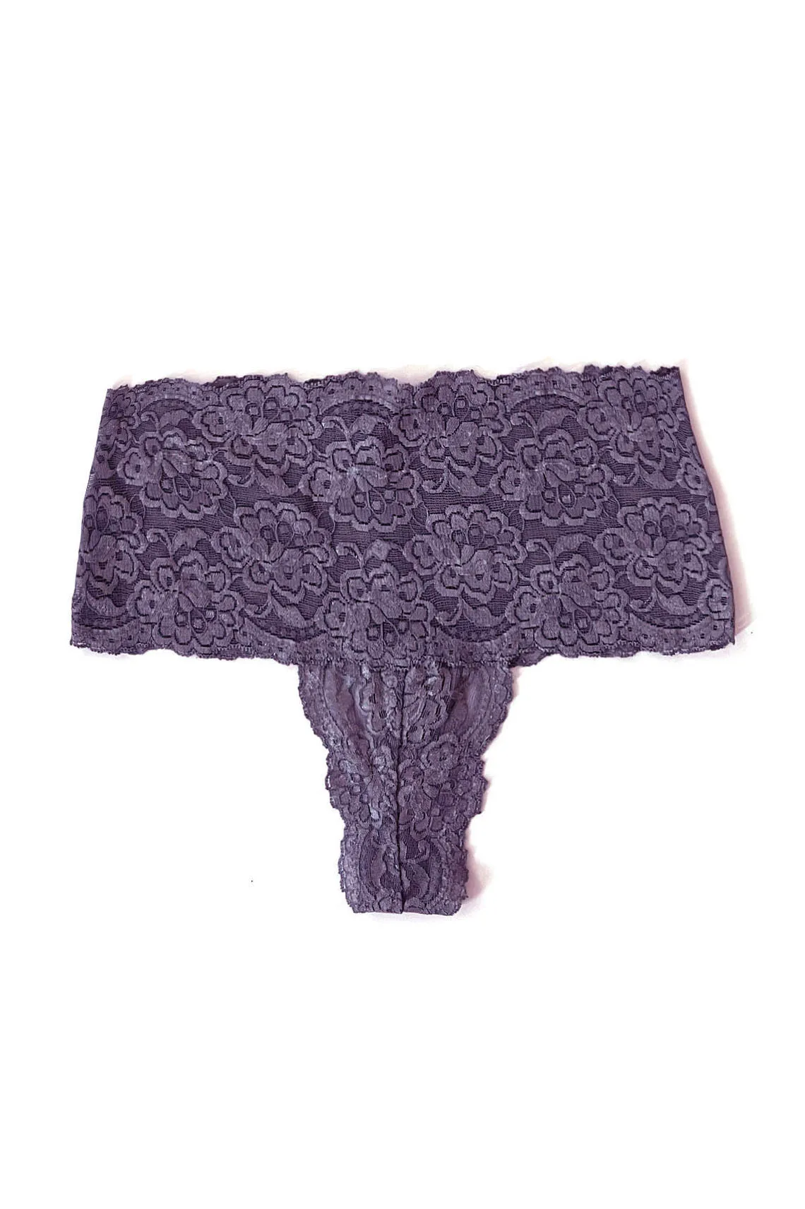 Echo High Rise Lace Thong in Lilac Purple Organic Dyed Deadstock Lace
