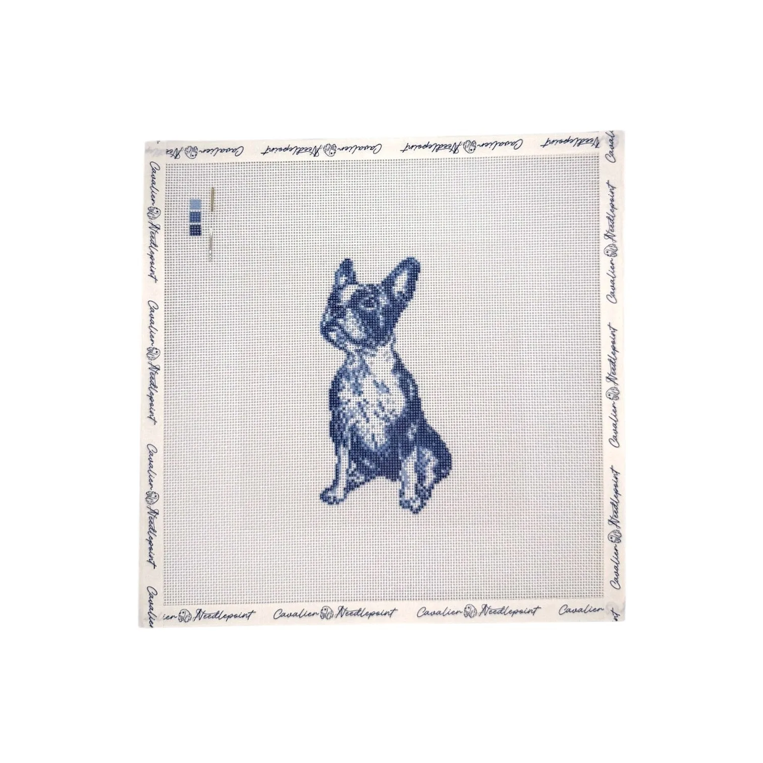 Vintage Blue Toile Boston Terrier
