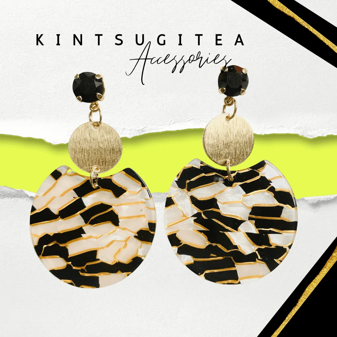 Golden Pearl Black and White Earrings