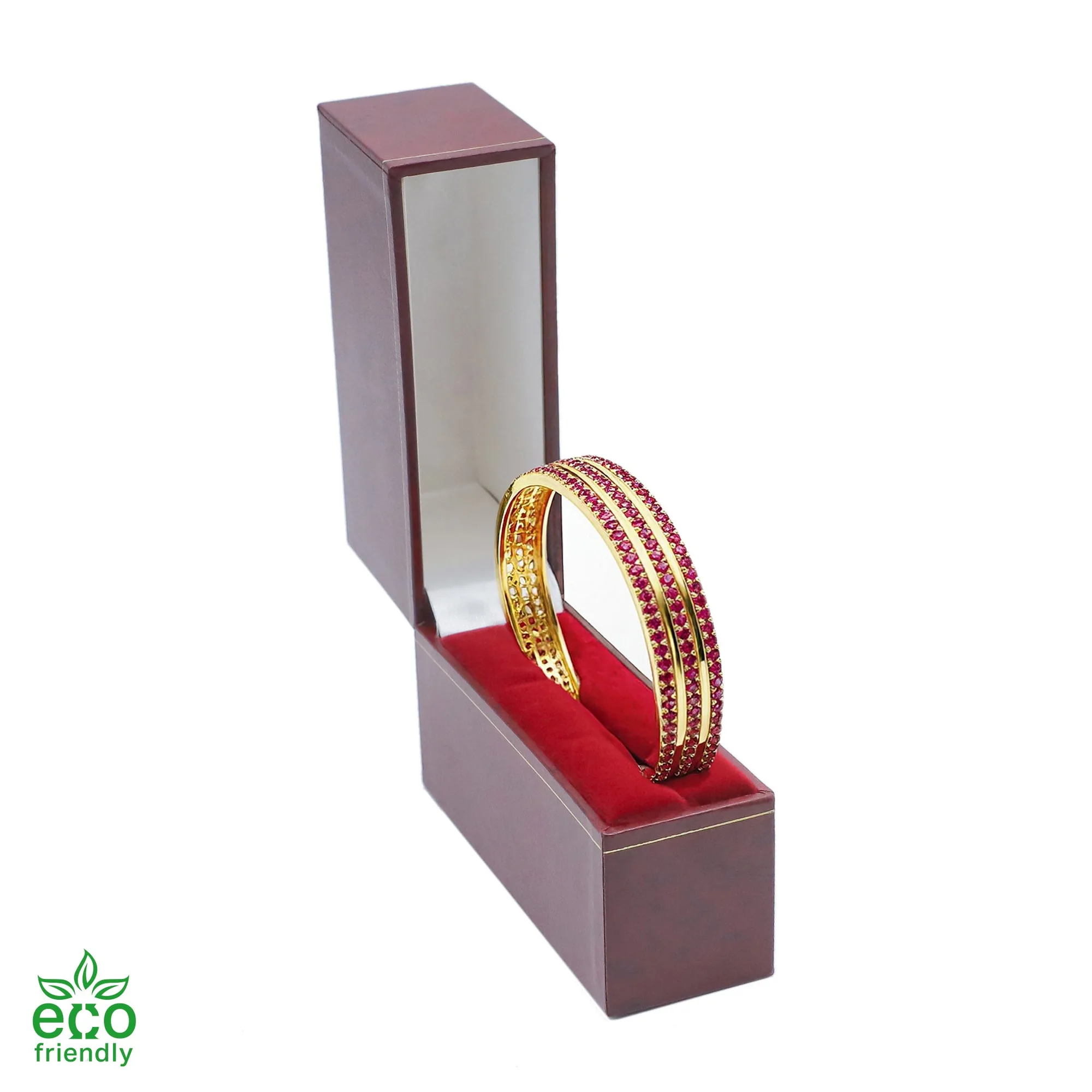 Eco-Friendly Paper-Covered Standing Bangle Box with Gold Accent