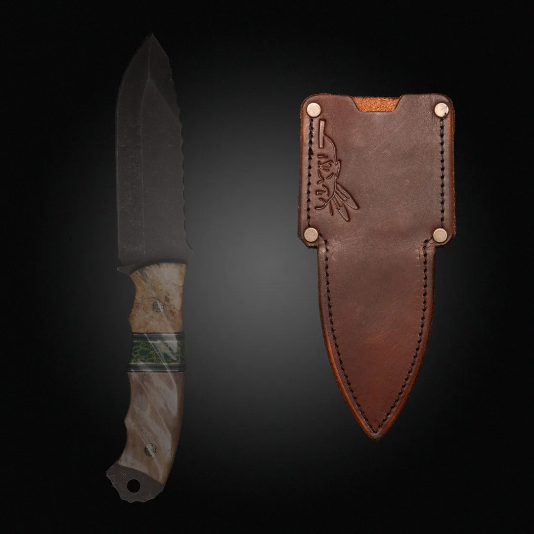 (غمد جلد) breacher، Crow scout، widowmaker، cavner، skinner غمد جلد بالمقاس، شفرات أعرض، 9"-10" الطول الكلي، شفرة 4-5"