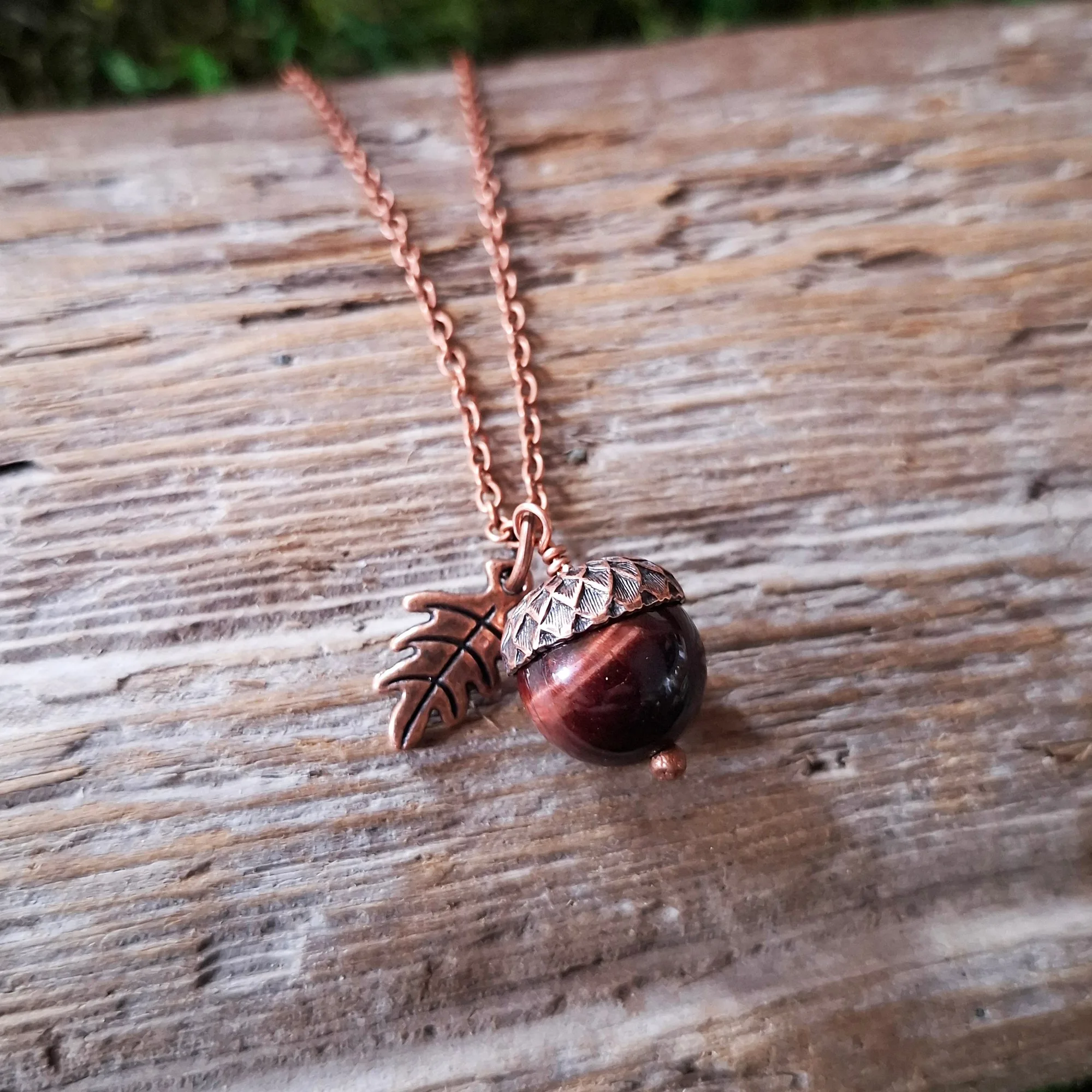 Tigers Eye Acorn Copper Necklace