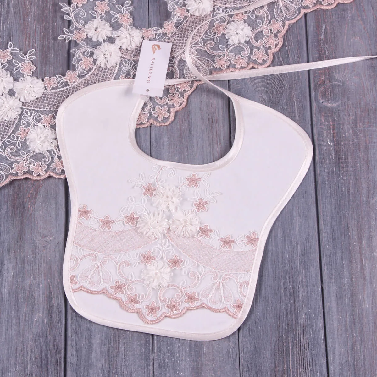 GRACE – Baptism Bib with Lace for Baby Girl