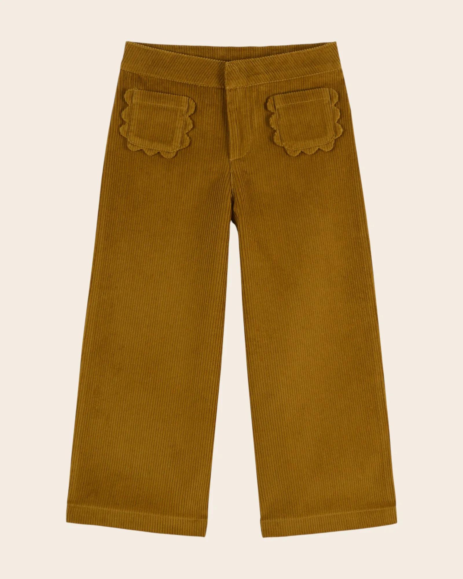Pantalon - Velours poches fleurs vert