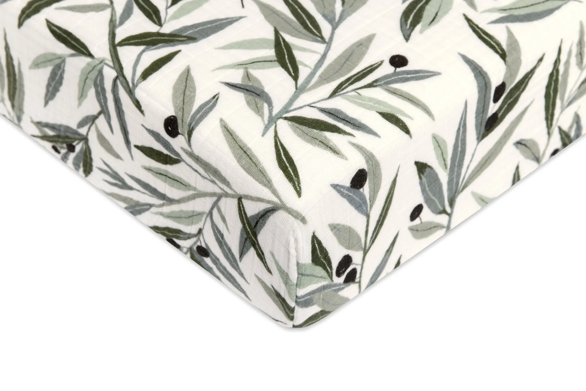 Babyletto Organic Muslin Cotton Baby Cot Sheet (Olive Branches)