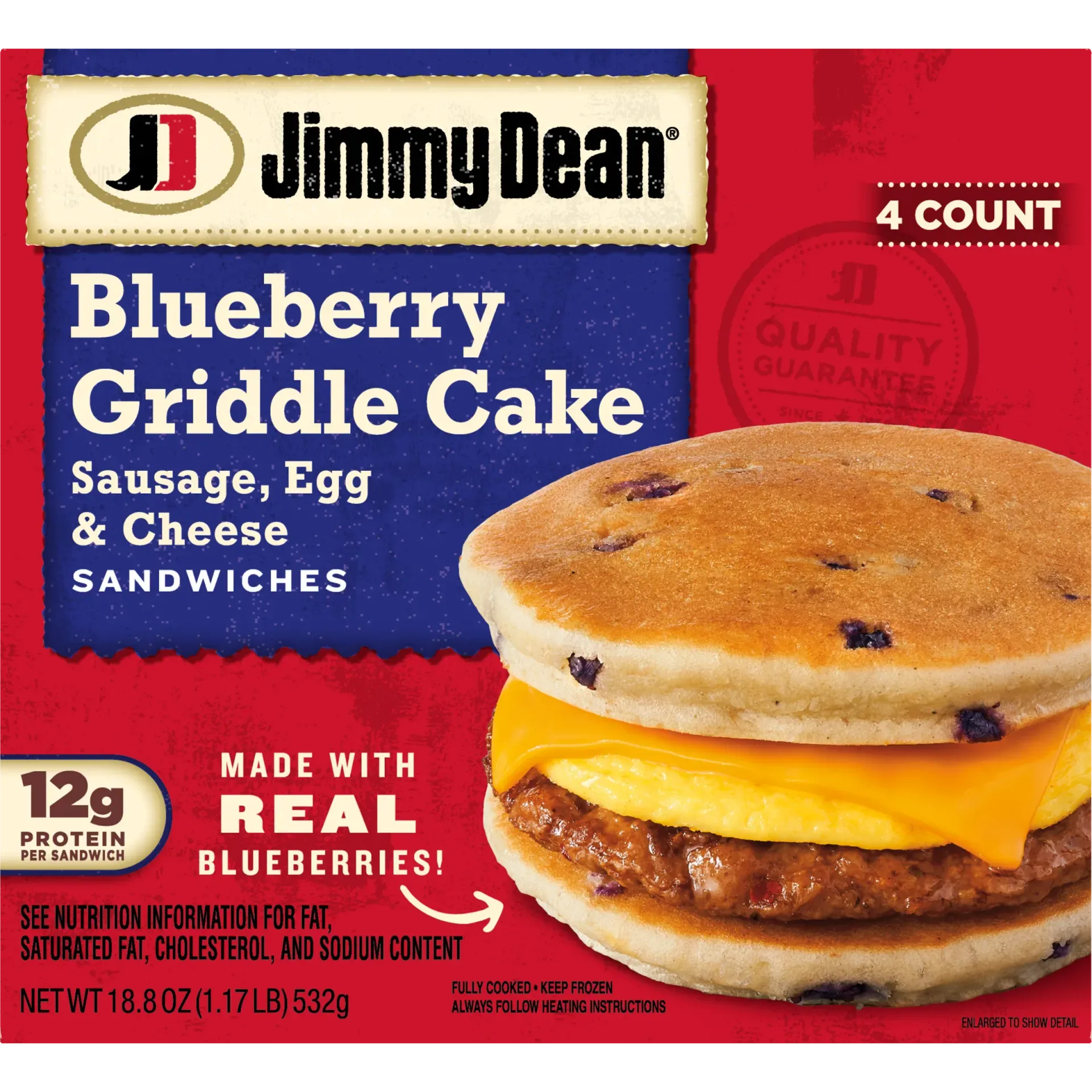 Sausage, Egg and Cheese Blueberry Griddle Cake Sandwiches