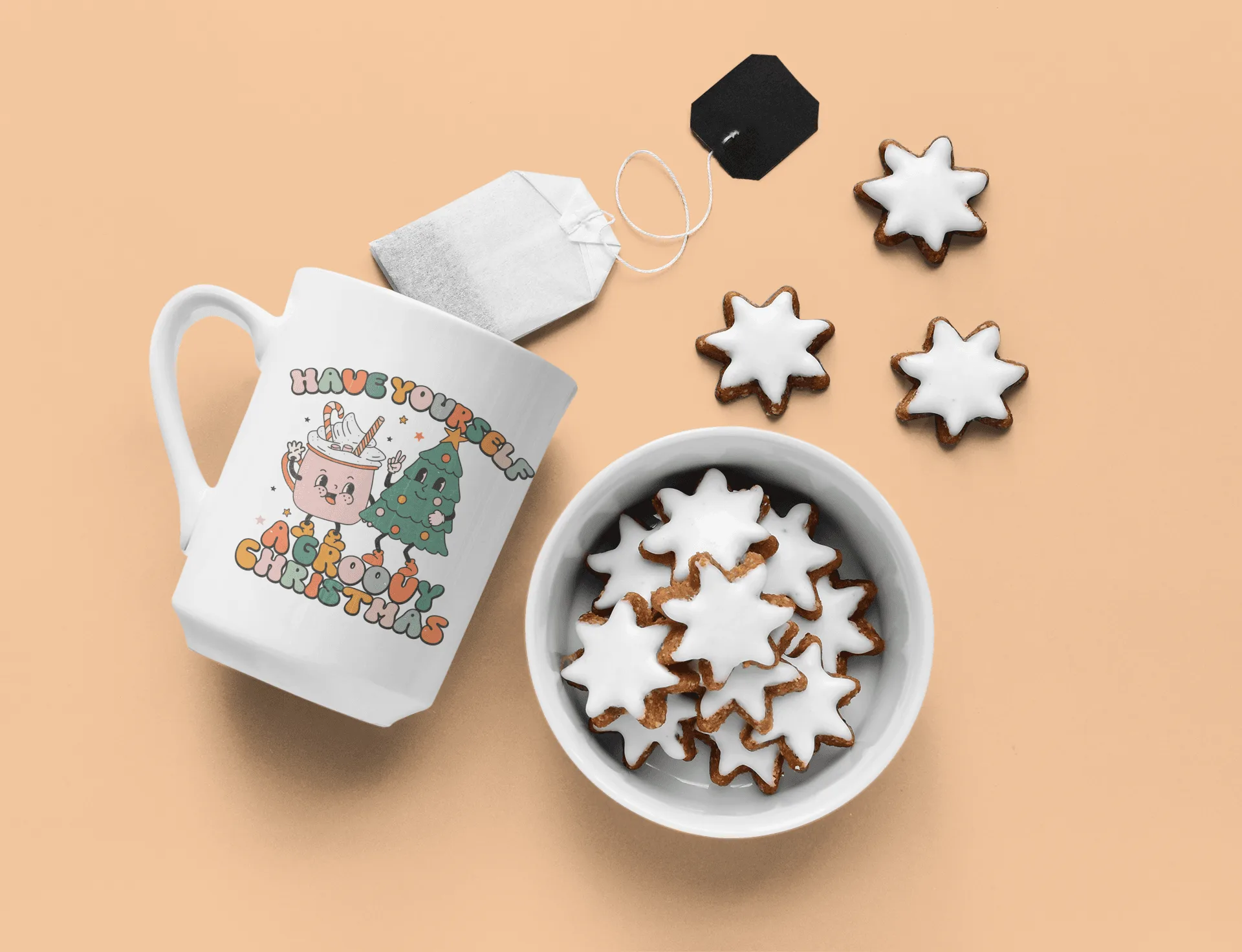 Mug 15 oz Noël groovy mignon rétro