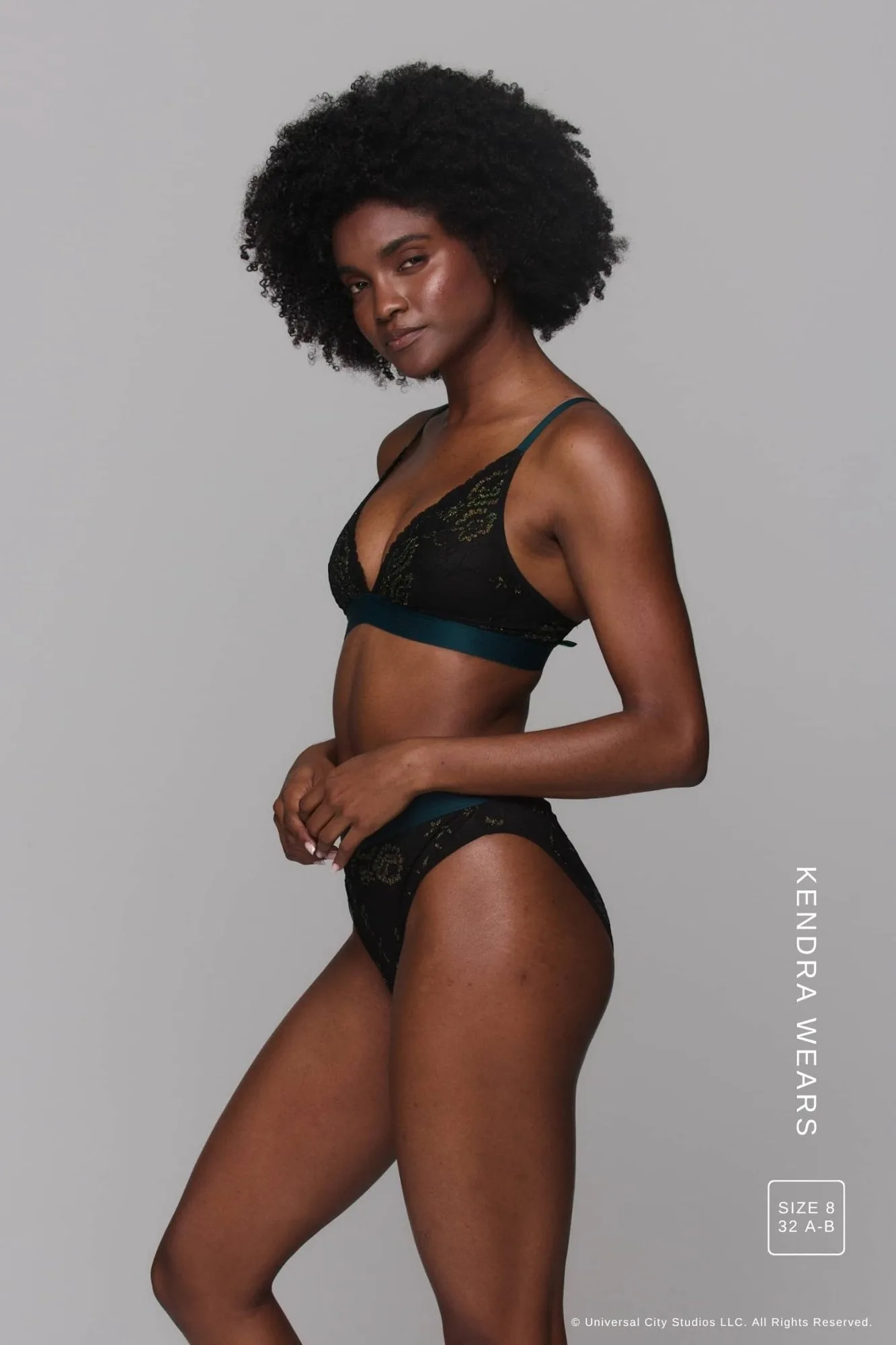 Conjunto de bralette y braga de encaje brillante Wicked Elphaba - Negro