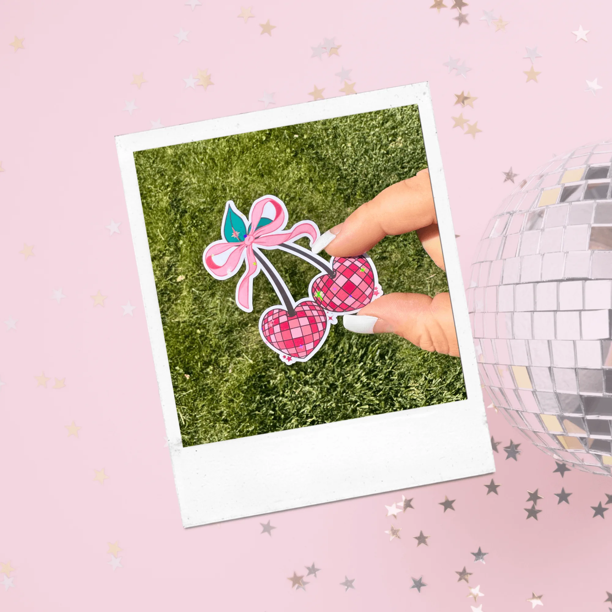 Disco-Herz-Kirschen Glitzer-Sticker