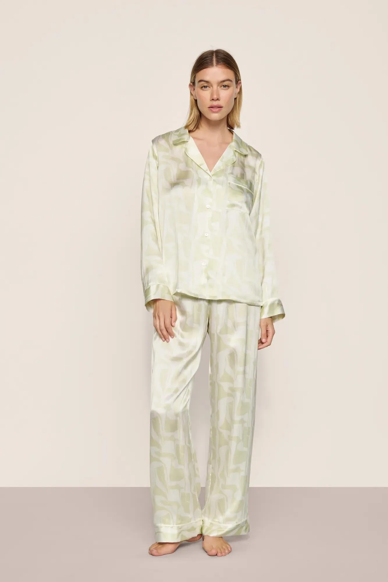 Inez Washable Silk Printed Long PJ Set