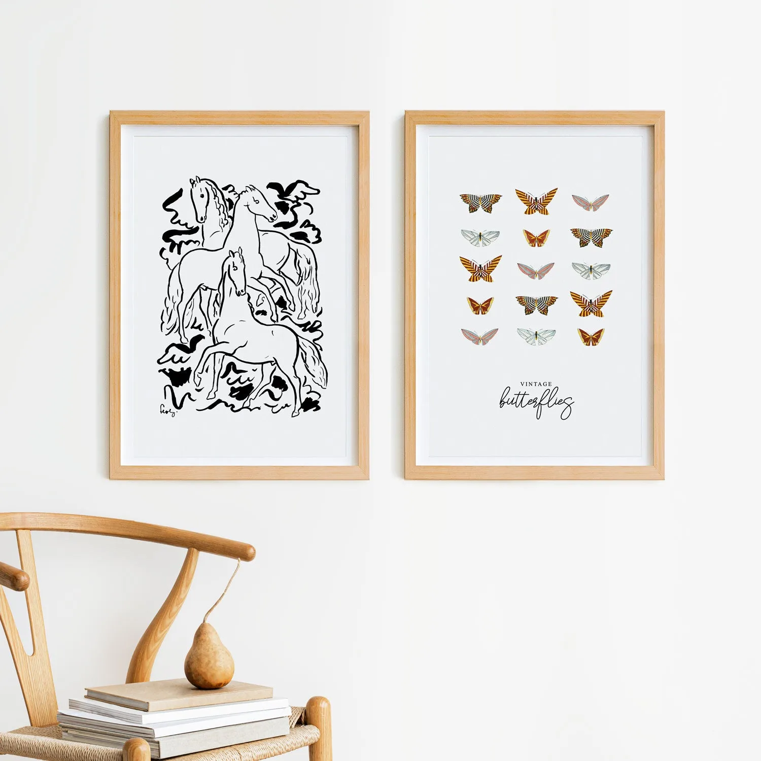 Duo de pósteres de cavalo e borboleta: ideias de decoração para quartos de crianças