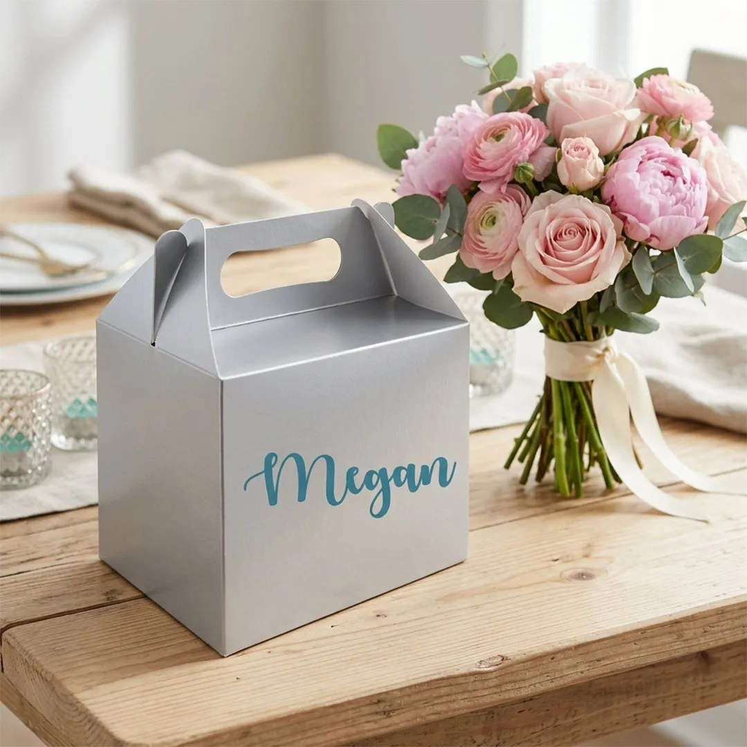 Gepersonaliseerde zilveren papieren lunchbox voor feesten
