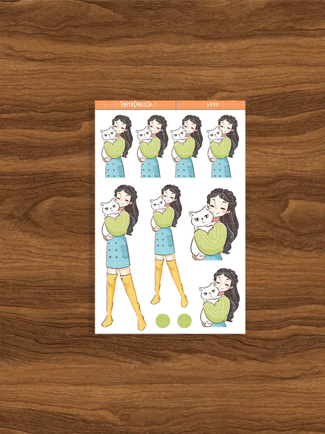 قطة بيضاء خريفية مثالية من Paperdollzco ملصقات المخطط | J332