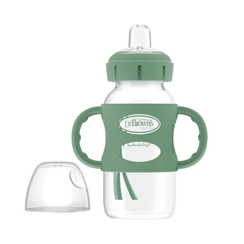 Dr Brown's Milestones 270 ml Wide-Neck Sippy Bottle with Silicone Handles Khaki Green