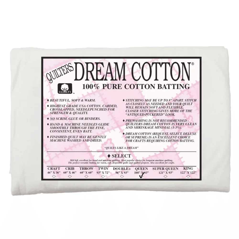 108” x 93” Mid Loft 100% Cotton Batting Quilter's Dream