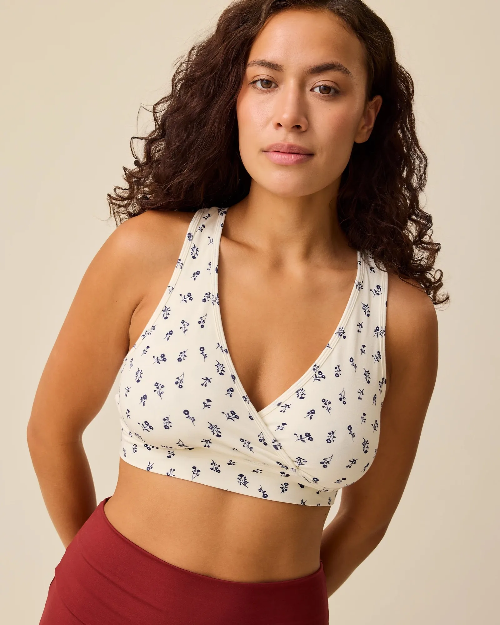 French Terry Racerback Nursing & Sleep Bra | Ivory Wildflower