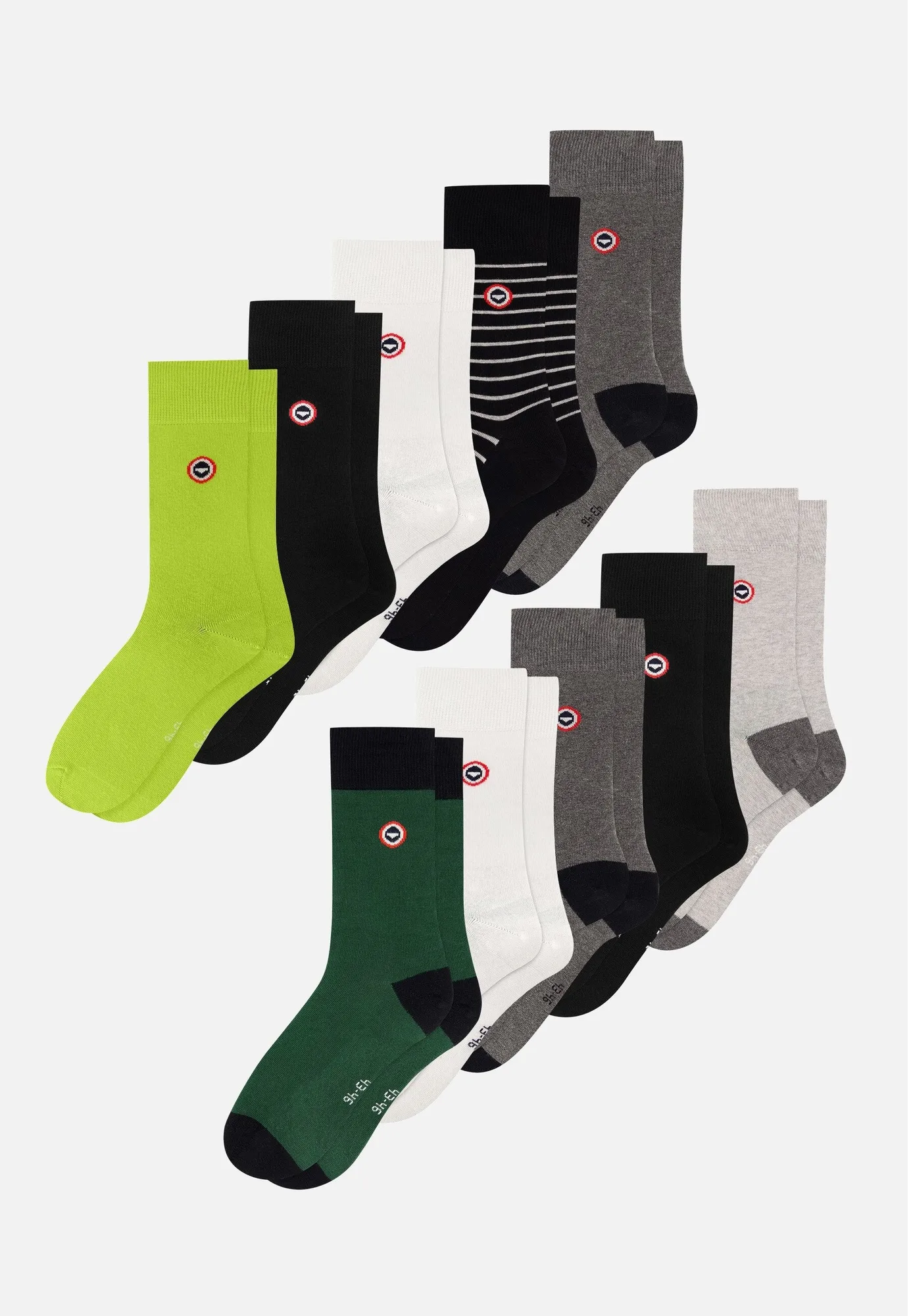 10er-Pack Mid-Cut-Baumwollsocken - Socken Weiß Schwarz Streifen Anthrazit Grau Meliert Anthrazit Gelb Anis Waldgrün