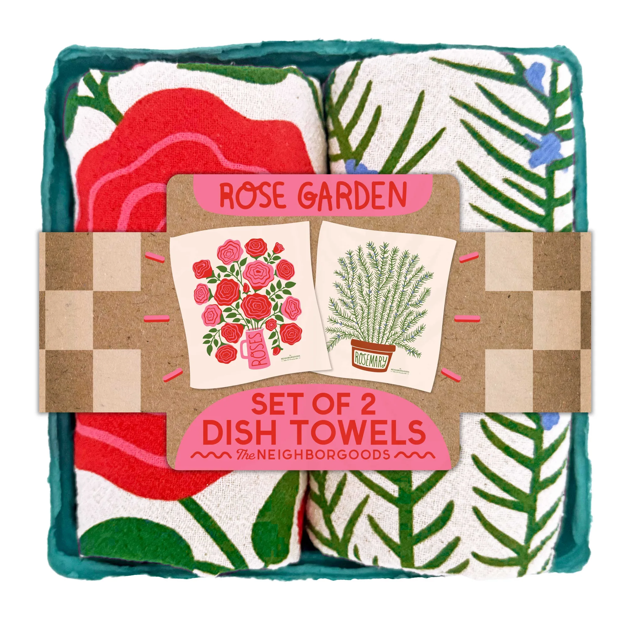 Rose Garden biologische katoenen theedoek set - 2 stuks