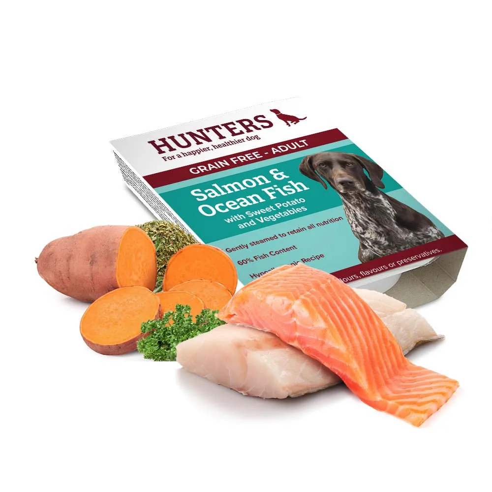 Hunters Comida Húmeda Sin Cereales para Perros - Salmón, Pescado de Mar y Boniato