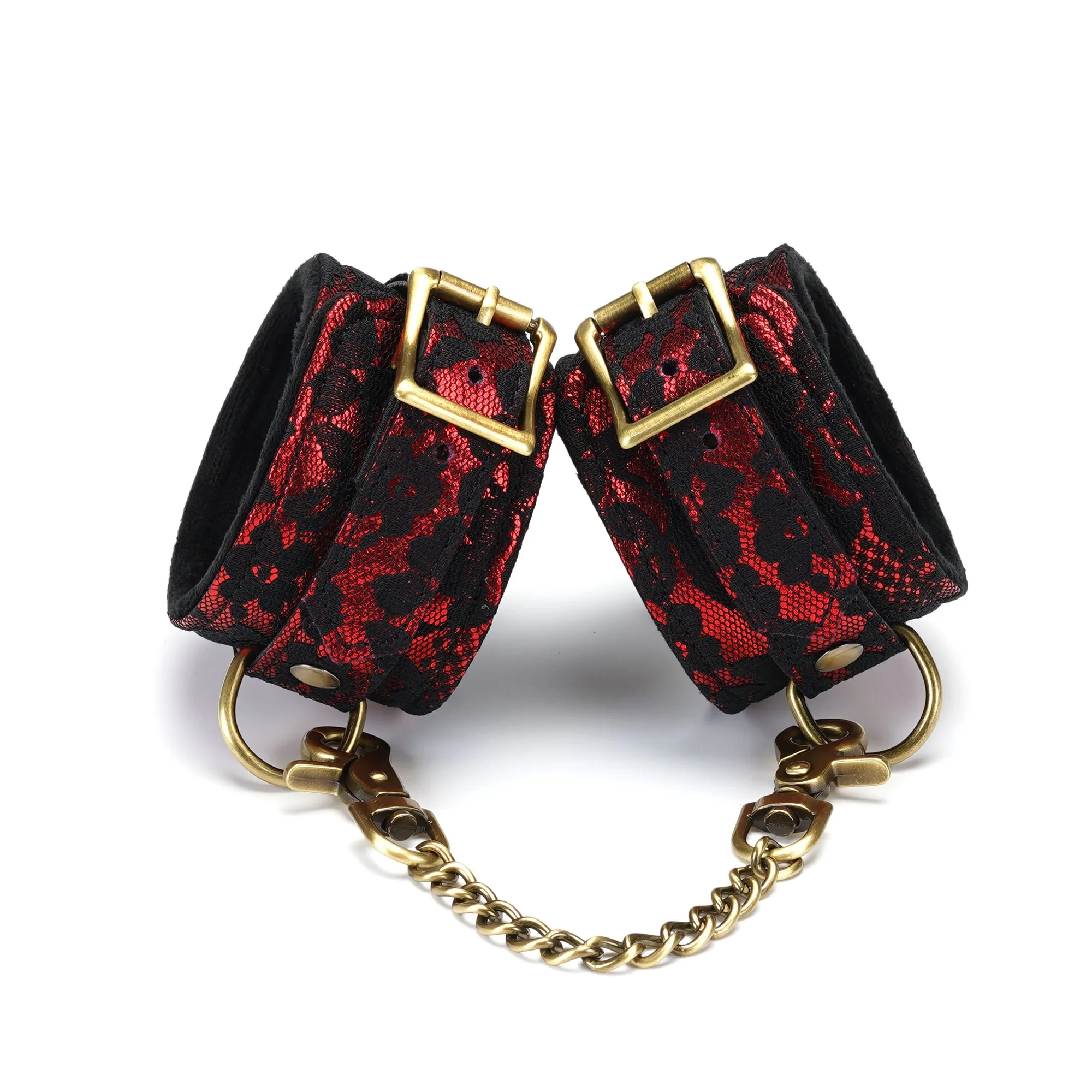 Victorian Garden: Lace and Vegan Leather Ankle Cuffs with Soft Lining