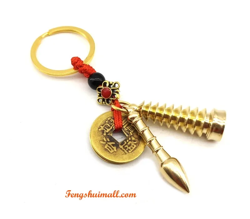 Nine-Tier Pagoda with Brush and 5 Coins Keychain
