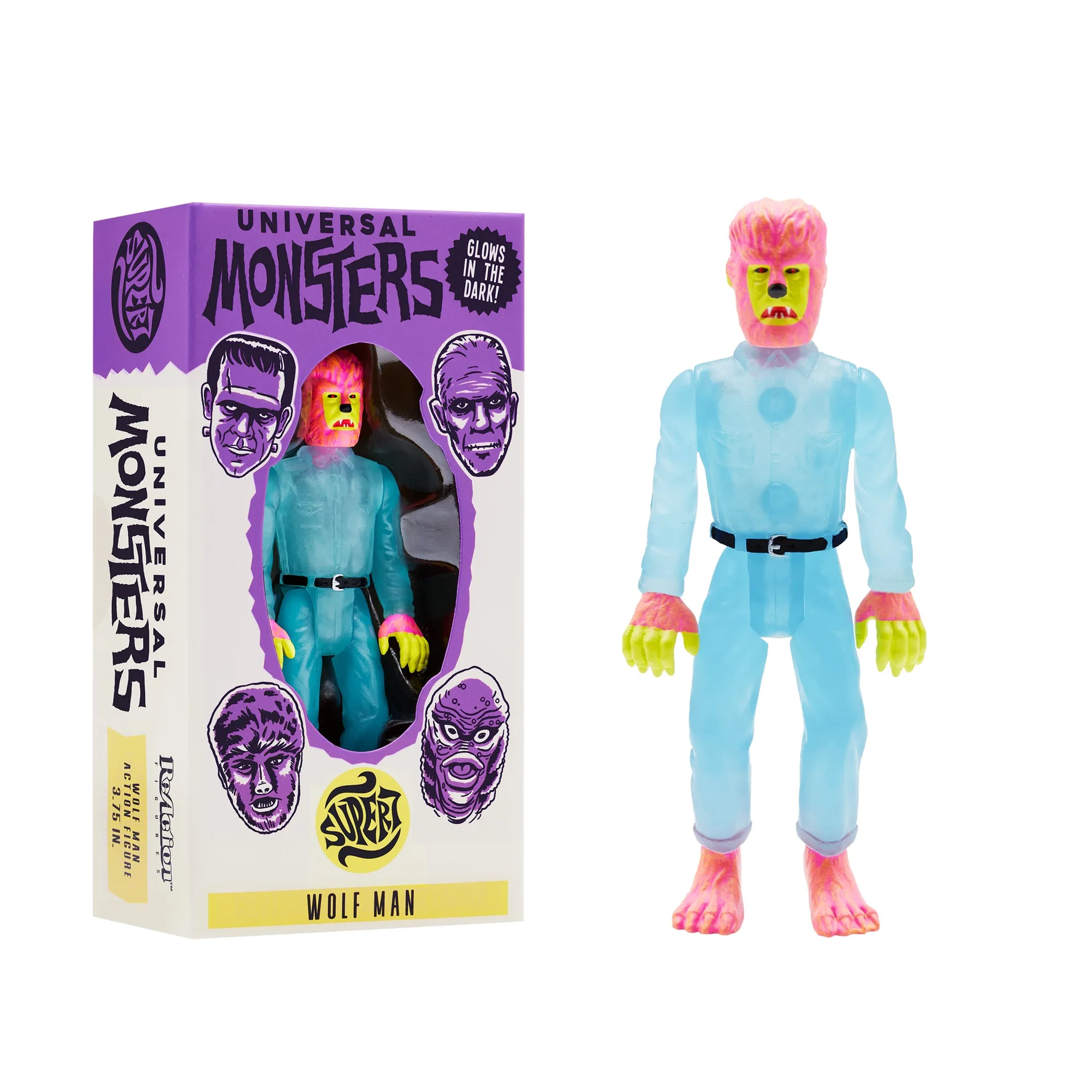 Figurine ReAction Universal Monsters - Homme-Loup (Couleurs de Costume Phosphorescentes)