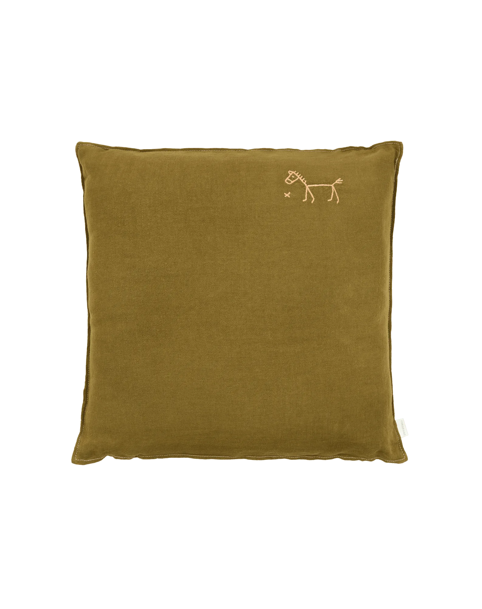 Embroidered square cushion in washed French linen L1N0