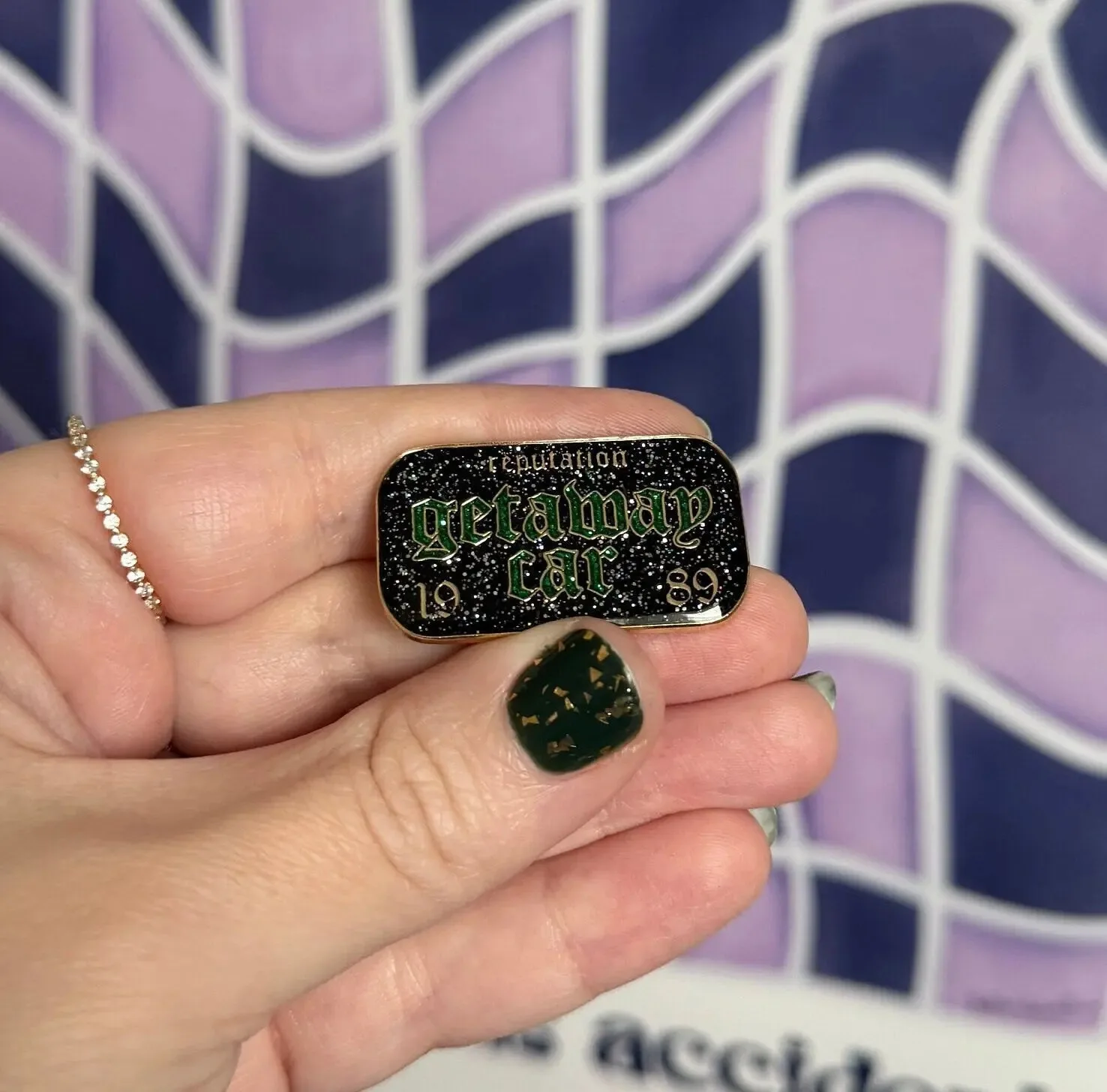 Getaway Car glitter enamel pin
