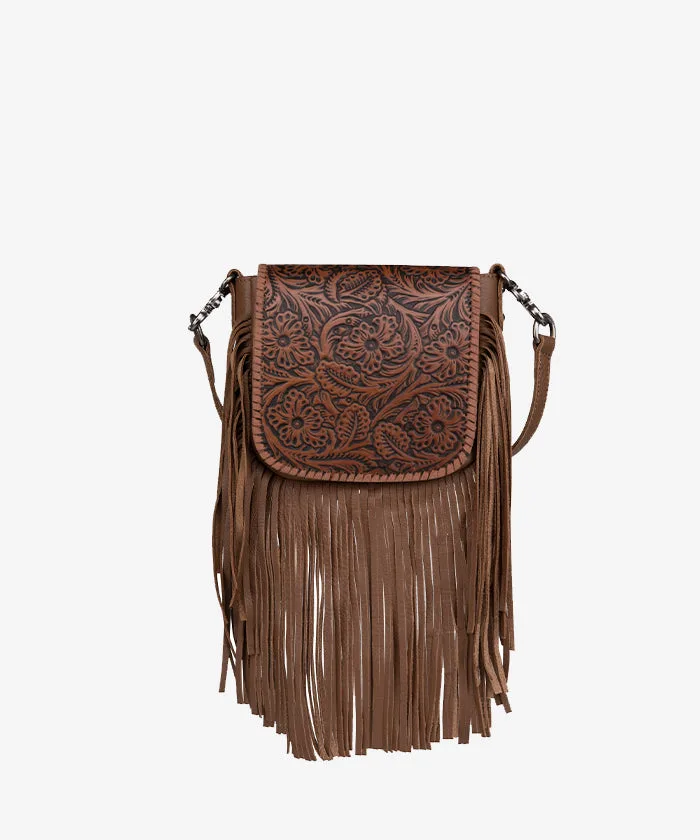 Montana West Genuine Leather Floral Fringe Crossbody