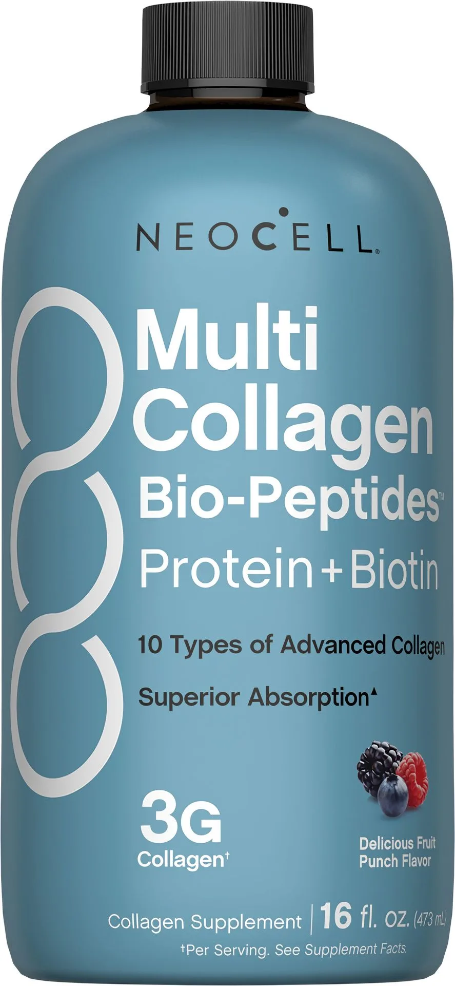 Multi Kolagen Bio-Peptydy Białko + Biotyna Pyszny Smak Owocowy, 16 (437 ml) fl oz