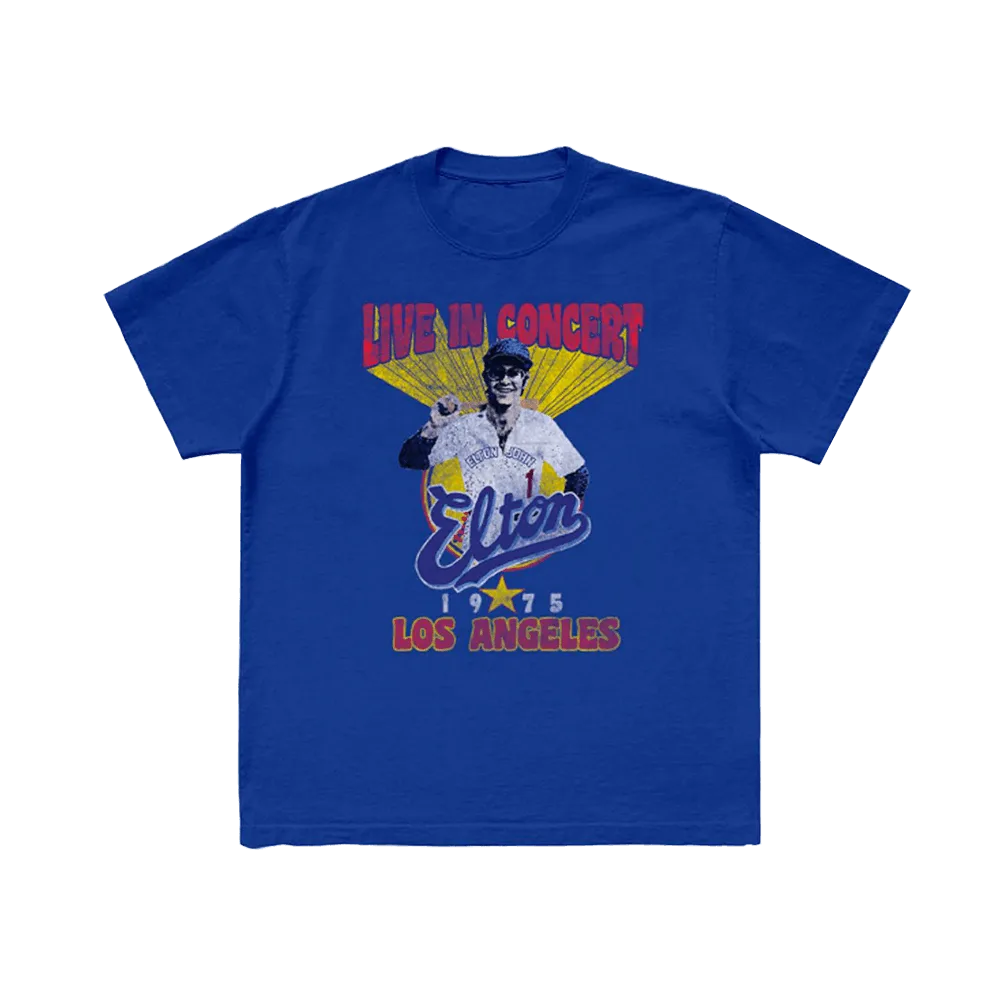 T-shirt bleu Elton Live In LA 1975